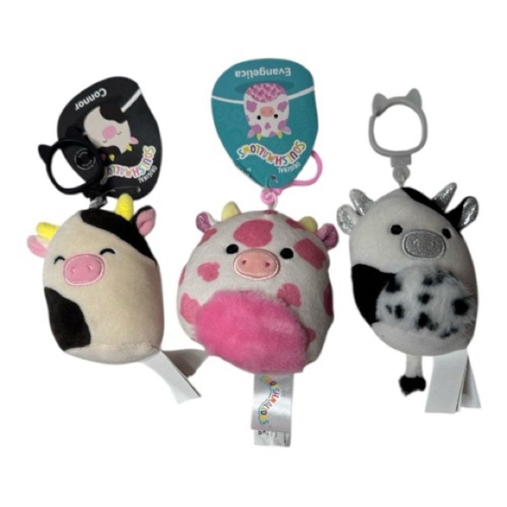 Squishmallows Cow Trio 3.5” Clip On.‎ NWT